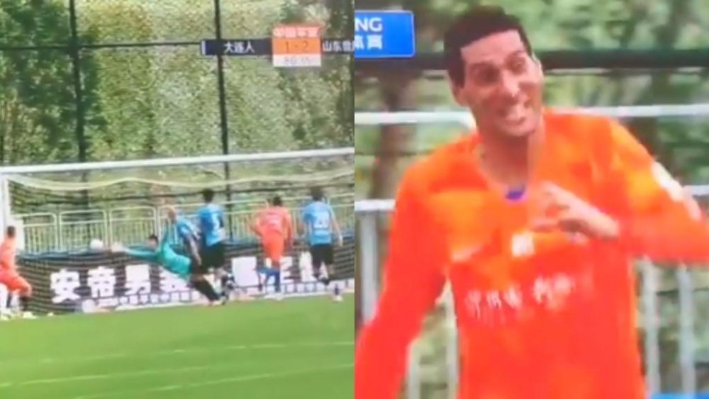 Marouane Fellaini got hat-trick of headers as Shandong won in the CSL. Captura/CSLFutbol
