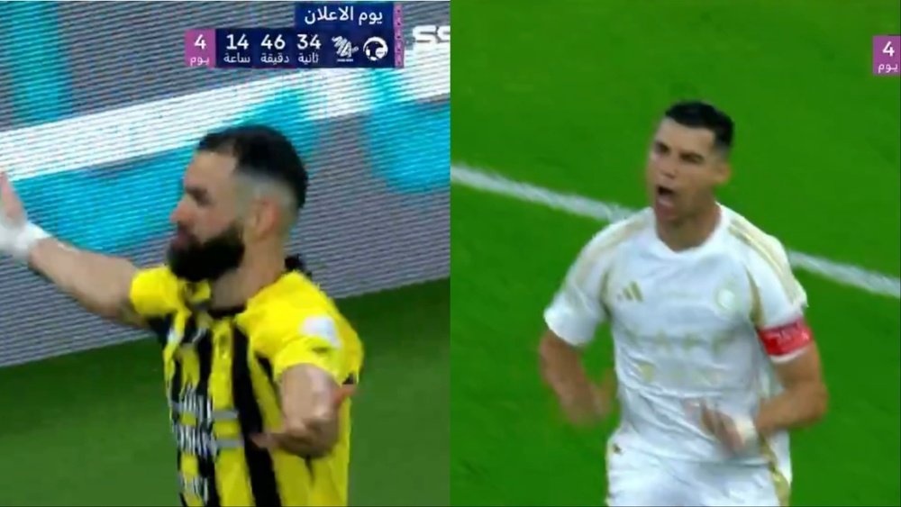 Benzema and Ronaldo both scored in Al Ittihad-Al Nassr. Screenshot/SSC1