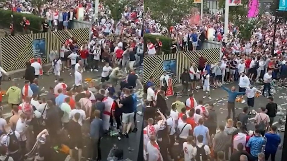 English fans fought amongst themselves before the game. Screenshot/TheSun