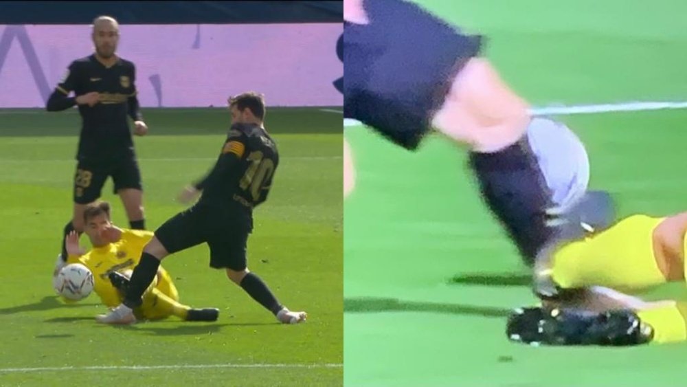 Messi nearly had his leg broken by Trigueros. Screenshots/Movistar+LaLiga