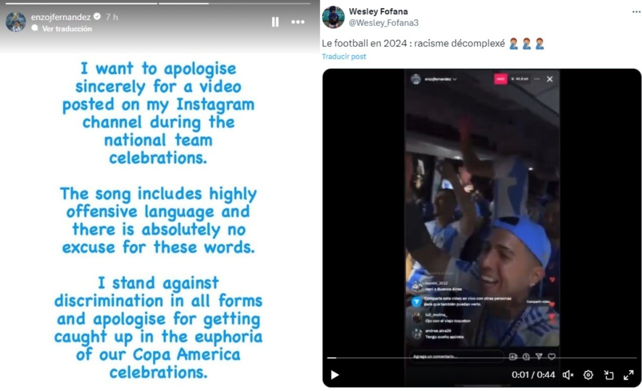 Enzo Fernandez apologises for racist chants after Argentina's Copa triumph