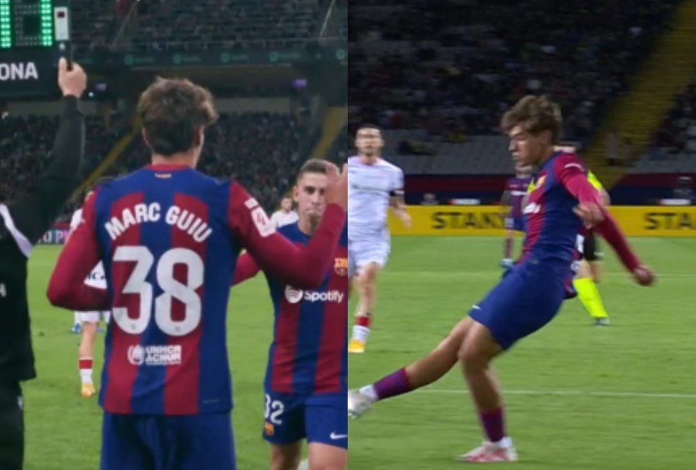 Marc Guiu tardó 34 segundos en marcar en su debut con el Barcelona. Capturas/DAZN