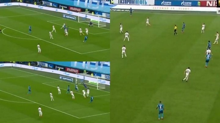 El golazo que le anularon a Malcom por fuera de juego milimétrico de Dzyuba