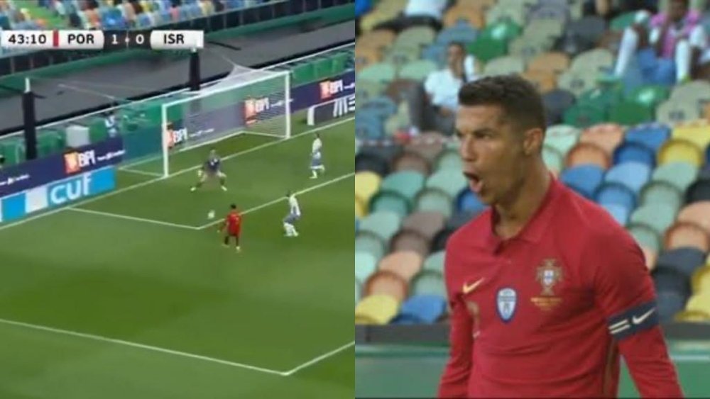 Bruno adelantó a Portugal y Cristiano, tras varios fallos, puso el 2-0. Captura/BeMad