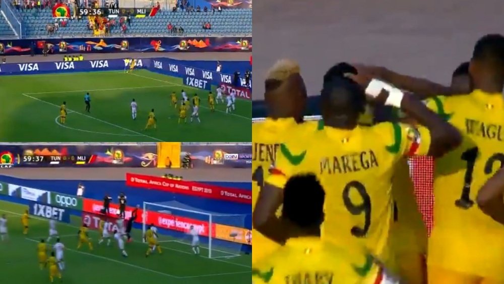El gol olímpico de Mali... tras error del portero de Túnez. Captura/beINSports