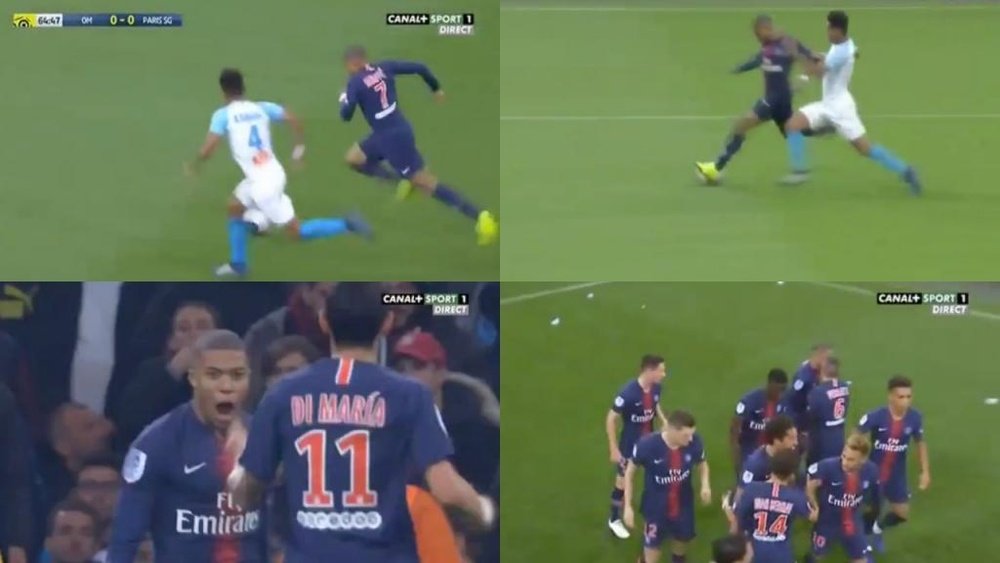 Mbappé en el Olympique de Marsella-PSG de la Liga Francesa 2018-19. Captura/Canal+