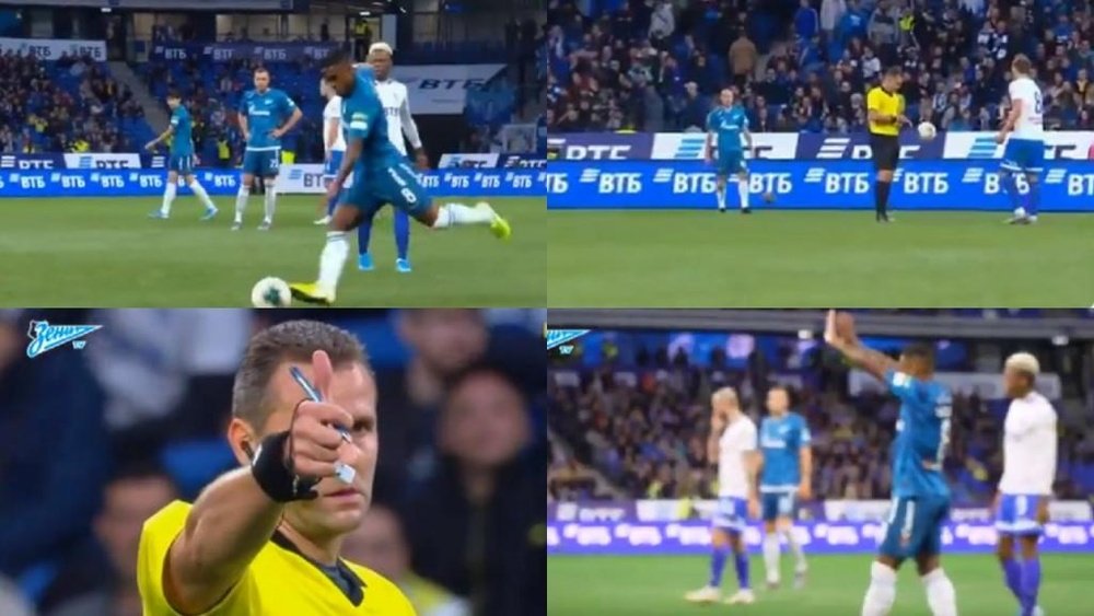 Malcom hit the referee with the ball. Captura/Zenit