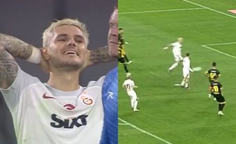 Les joueurs de Galatasaray Kerem Aktürkoglu et Mauro Icardi ont tenté une combinaison sur un penalty mardi mais l'Argentin s'est complètement raté...