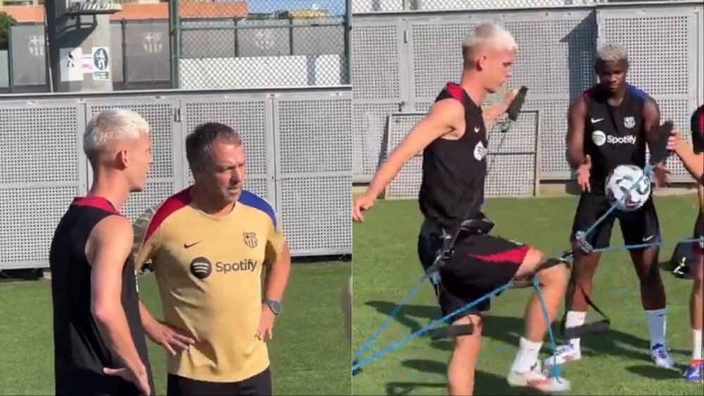 Dani Olmo trained with Barcelona one day after his signing. Screenshot/FCBarcelona