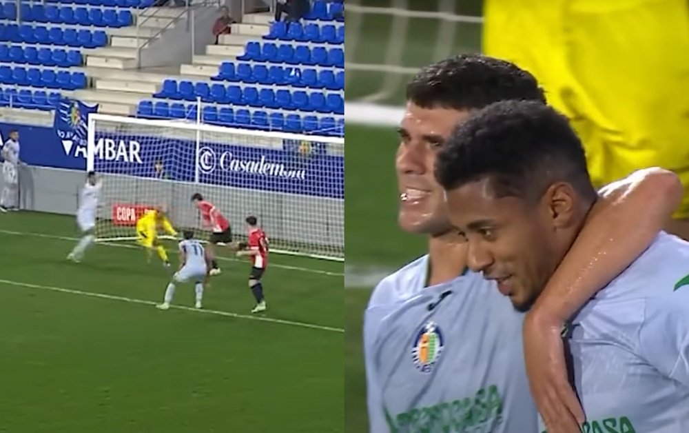 El Getafe marcó el 0-3 en el minuto 30 por mediación de Choco Lozano. Capturas/RFEF