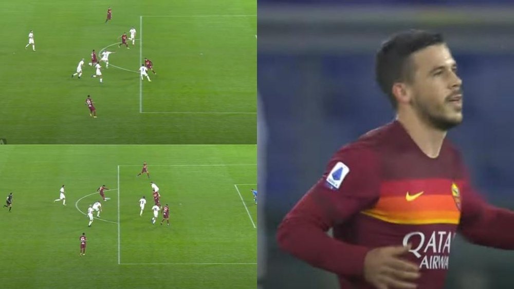 ¡Lo aprendió de Leo! El golazo 'a lo Messi' de Carles Pérez con la Roma. Capturas/Movistar+