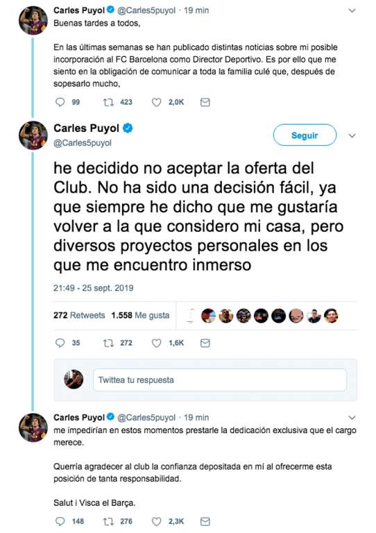Carles Puyol rechaza volver al Barcelona
