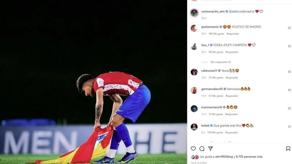 Koke sacó pecha al ver la imagen de Carlos Martín. Instagram/carlosmartin_atm