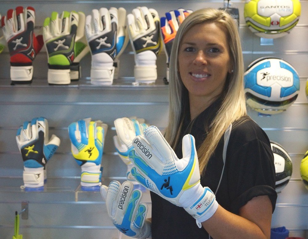 Carly Telford has helped to design the first-ever goalie gloves designed for women. Precision Training UK