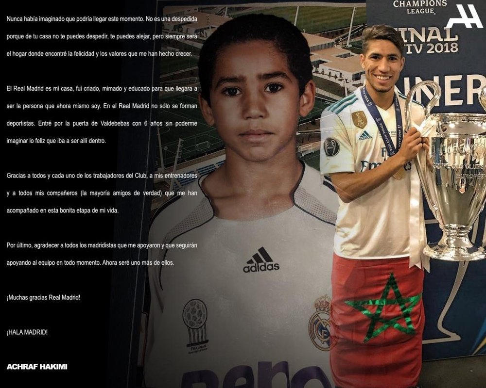 Achraf continuará como jogador da Inter de Milão. Twitter/AchrafHakimi