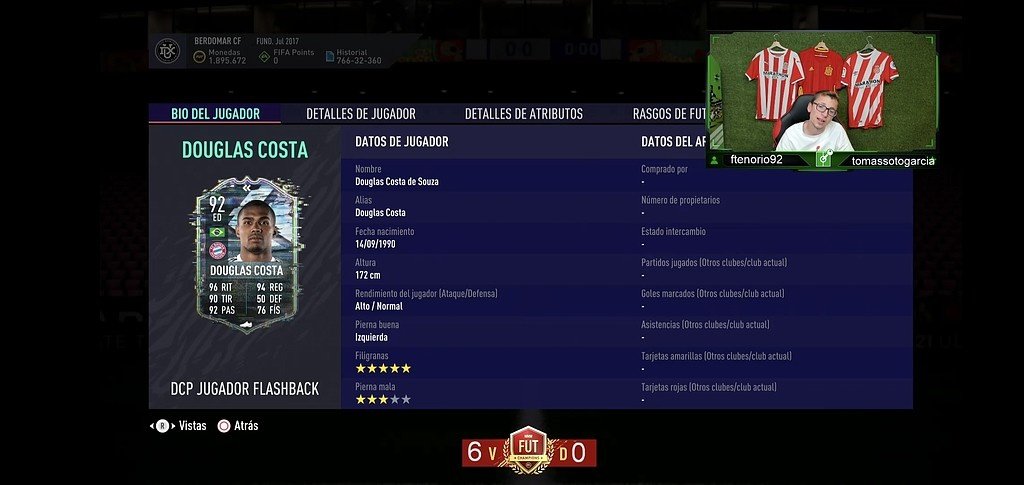 Carta de Douglas Costa Flashback. Captura Twitch/teambesoccer