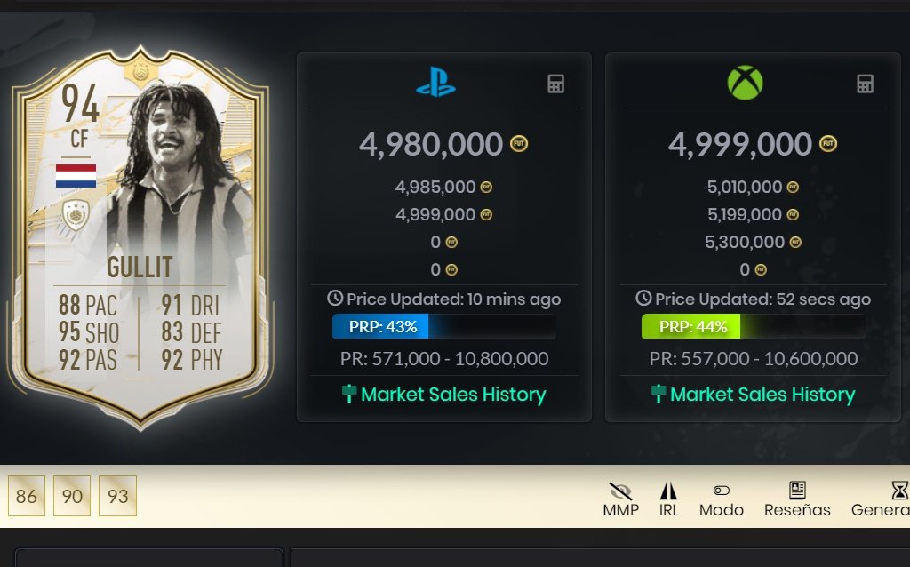Carta de Gullit Momentos. FUTBIN
