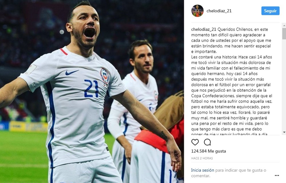Publicación en Instagram de Marcelo Díaz tras el partido. Instagram