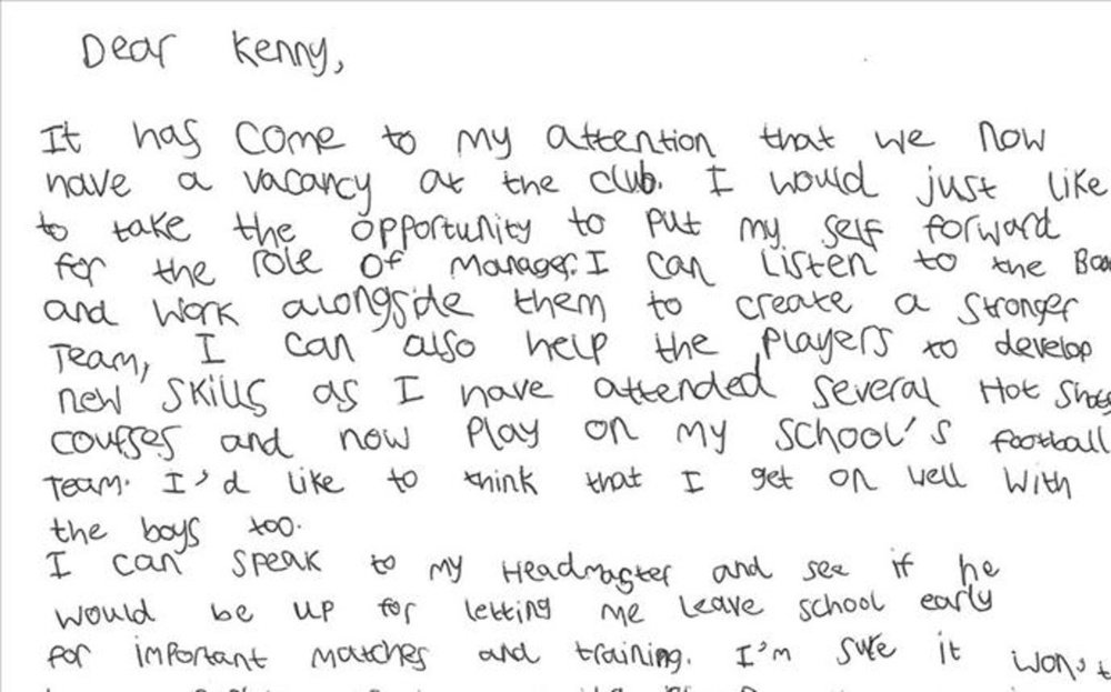 Esta es la carta del joven seguidor del equipo. Inverness