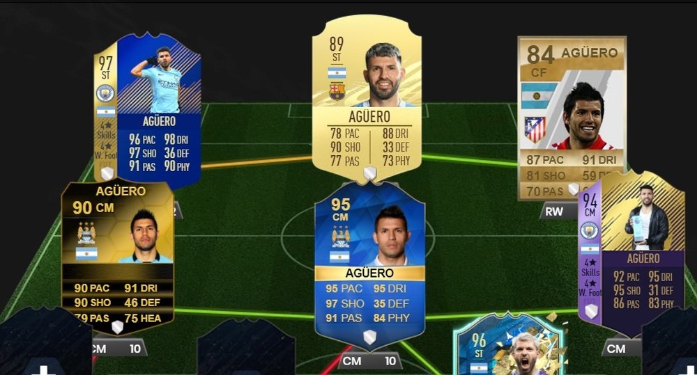 Cartas del Kun Agüero de diferentes FIFA. FUTBIN