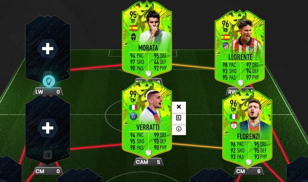 Cartas Festival of Football de Verratti, Florenzi, Marcos Llorente y Morata. FUTBIN