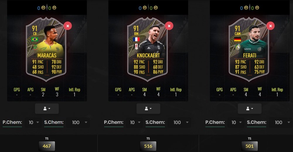 Cartas Trasfondo de Maracás, Knockaert y Ferati. FUTBIN