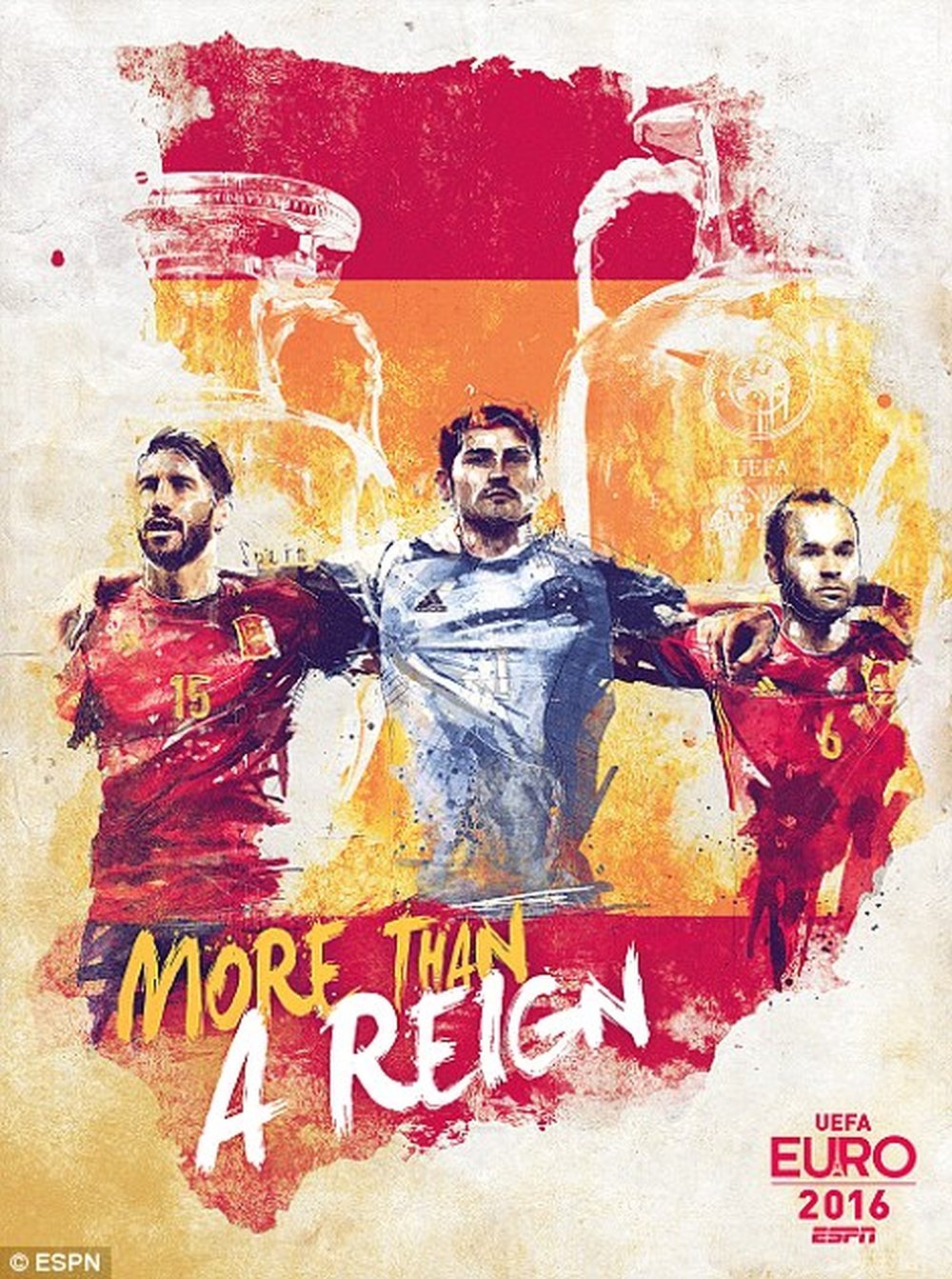 Cartel de ESPN de Sergio Ramos, Casillas e Iniesta. ESPN
