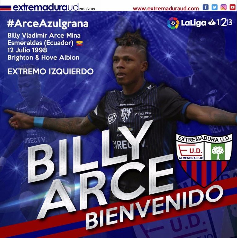 Billy Arce, nuevo jugador del Extremadura. Twitter/EXT_UD