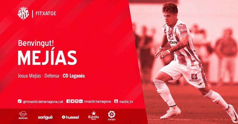 Mejías jugará cedido en el Nàstic de Tarragona. Twitter/NasticTarragona