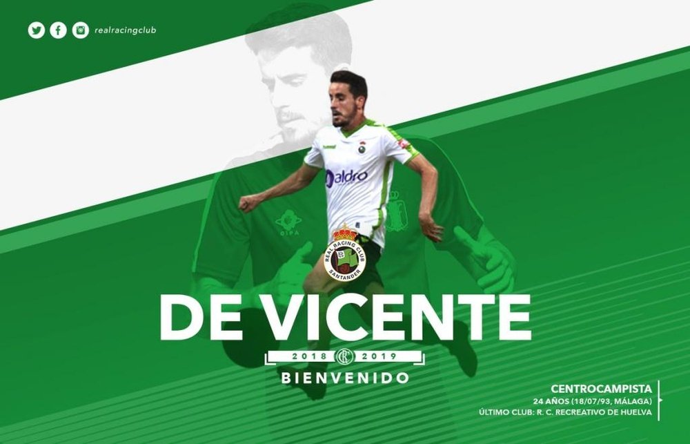Rafa de Vicente ficha por el Racing. Twitter/RealRacingClub