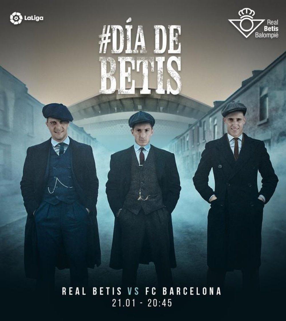 El Betis utiliza la serie 'Peaky Blinders' para el partido ante el Barcelona. Twitter/RealBetis