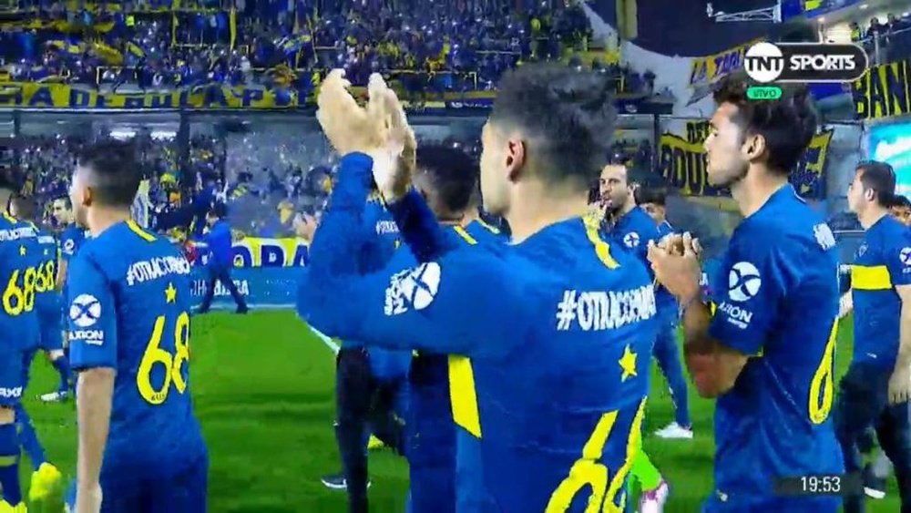 Los festejos de Boca por la Supercopa Argentina. Captura/TNT Sports
