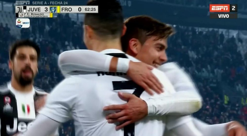 Cristiano Ronaldo et Dybala célèbre le but du Portugais. Capture/ESPN