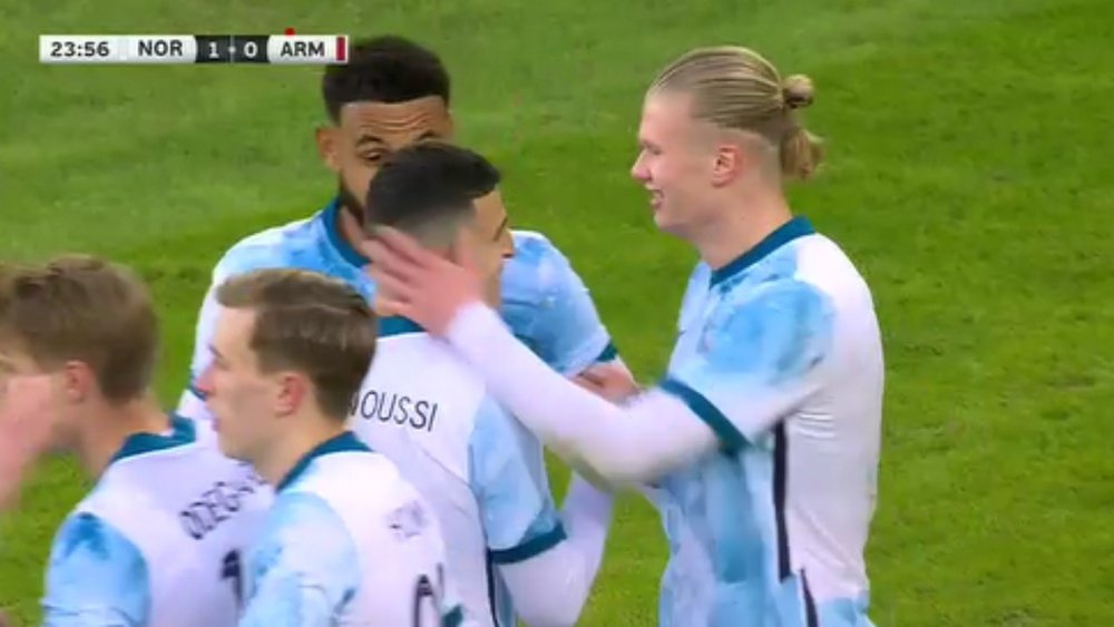 The Norwegian national team thrashed Armenia in a friendly match. Screenshot/DAZN