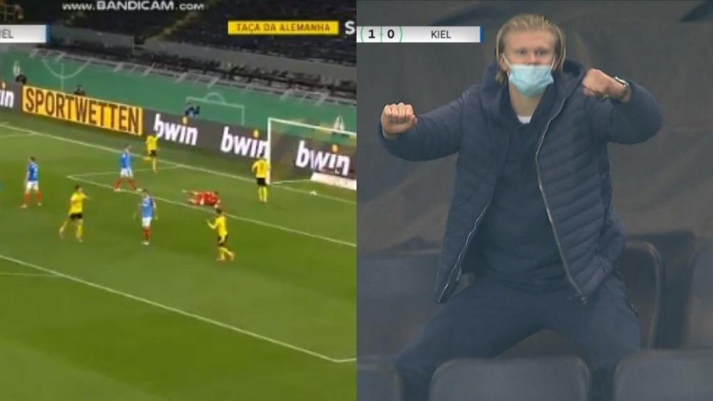 La goleada del Borussia Dortmund y la celebración de Haaland. Captura/SportTV5