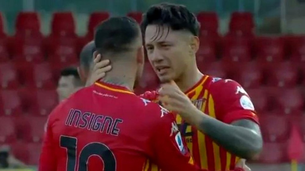 Roberto Insigne se emocionó tras su gol al Nápoles. Captura/MovistarLigadeCampeones