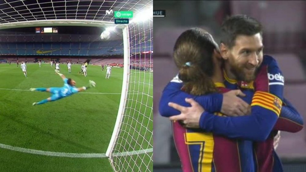 Messi adelantó al Barcelona el día de su efeméride más especial con Xavi. Captura/MovistarLaLiga