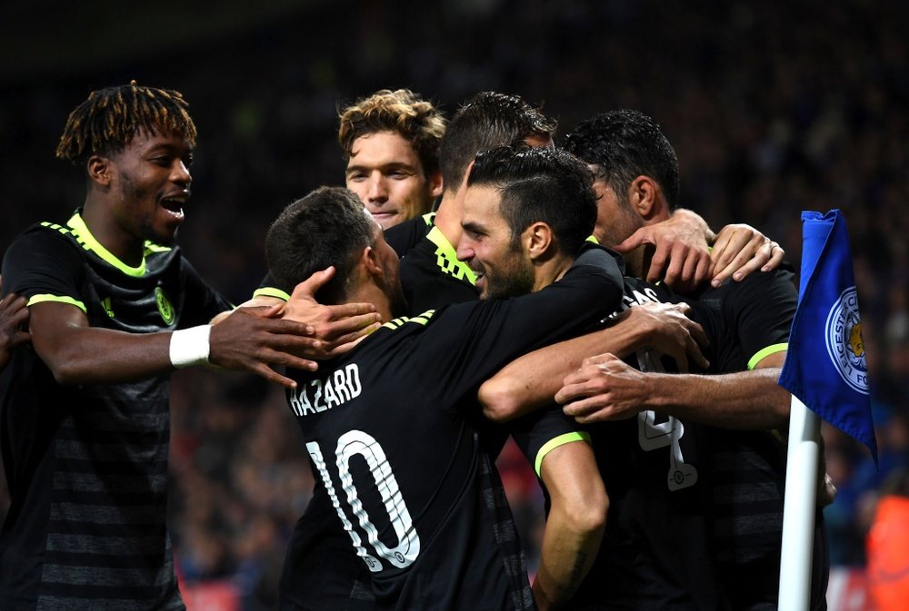 Chelsea celebrate on of Cesc Fabregas' extra-time goals. ChelseaFC