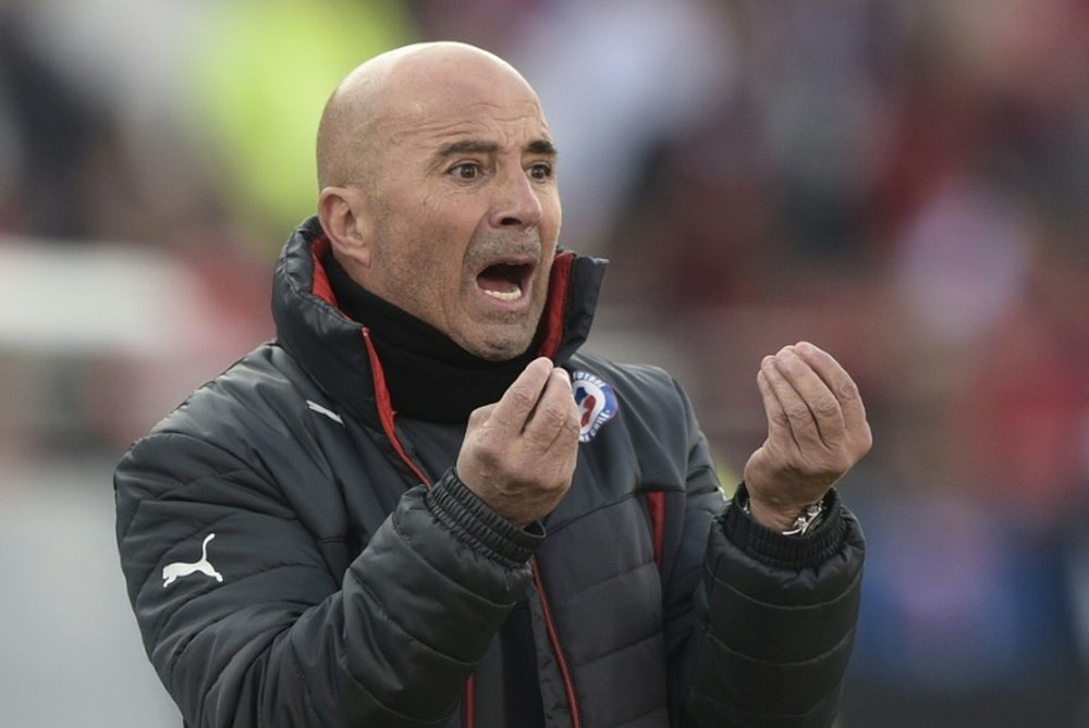 Chile coach Jorge Sampaoli yells during the 2015 Copa America football championship final, in Santiago, Chile, on July 4, 2015