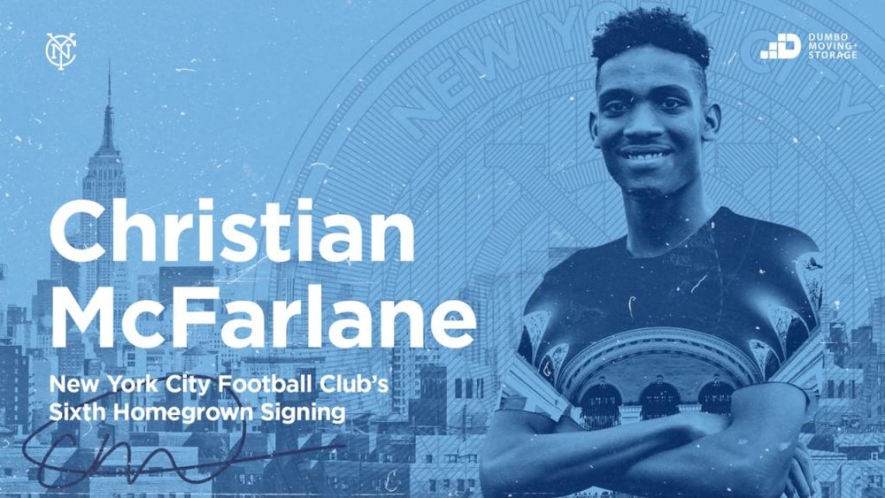 Christian McFarlane ya es jugador del primer equipo neoyorquino. Twitter/NYCFC