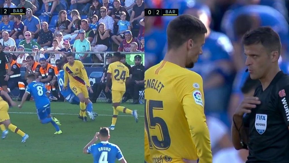 Lenglet foi expulso e não pega o Sevilla. Capturas/Movistar