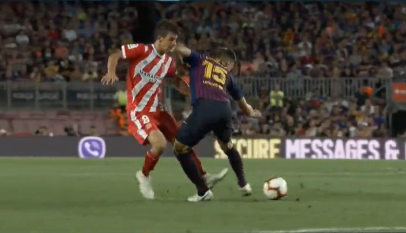 Barcelona were reduced to 10 men after a harsh red card