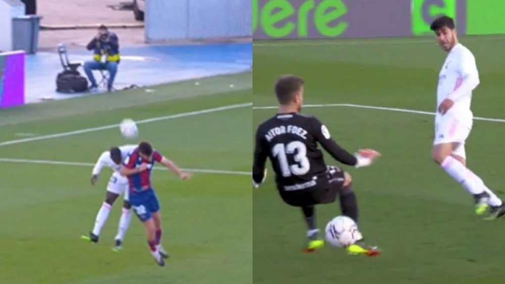 Asensio opened the scoring after a possible penalty for Levante. Screenshots/MovistarLaLiga
