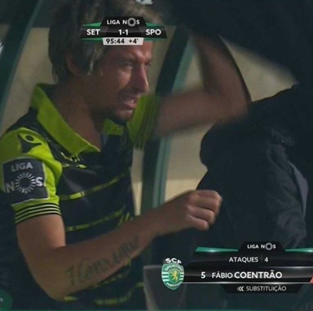 Coentrao lloró en el banquillo en el partido ante el Vitoria Setúbal. Instagram