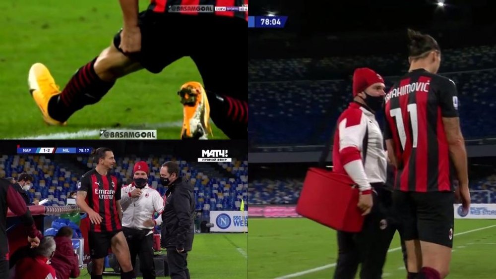 Zlatan Ibrahimovic came off in pain against Napoli. Screenshot/beINSports