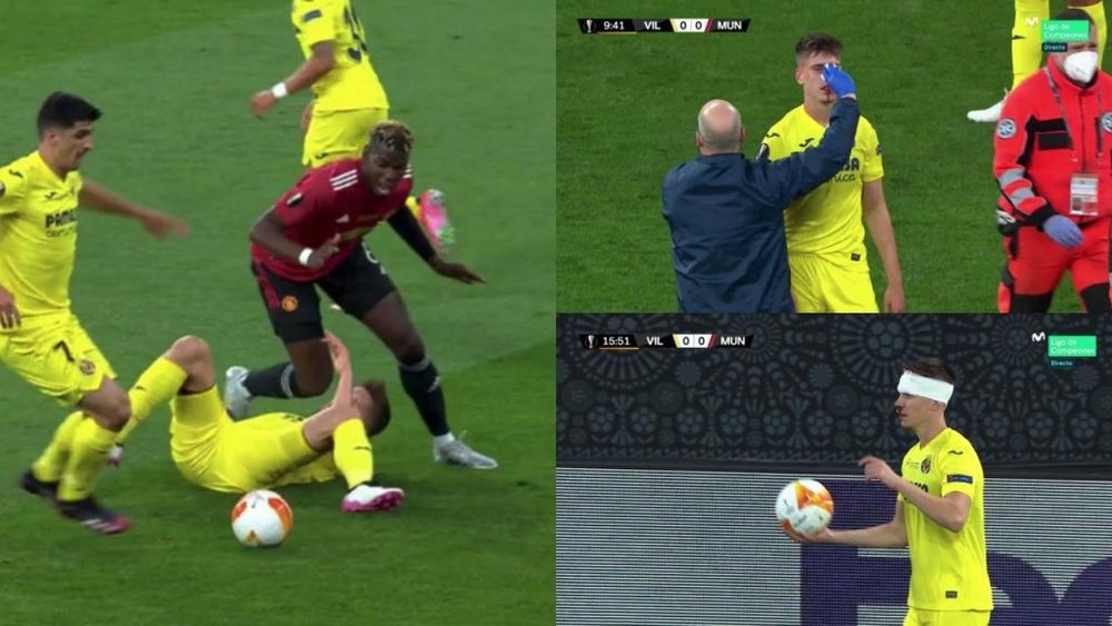 Juan Foyth had to receive medical treatment after this clash with Pogba. Captura/Movistar+