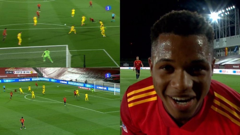 Ansu Fati made Spain history with a fantastic goal. Captura/TVE