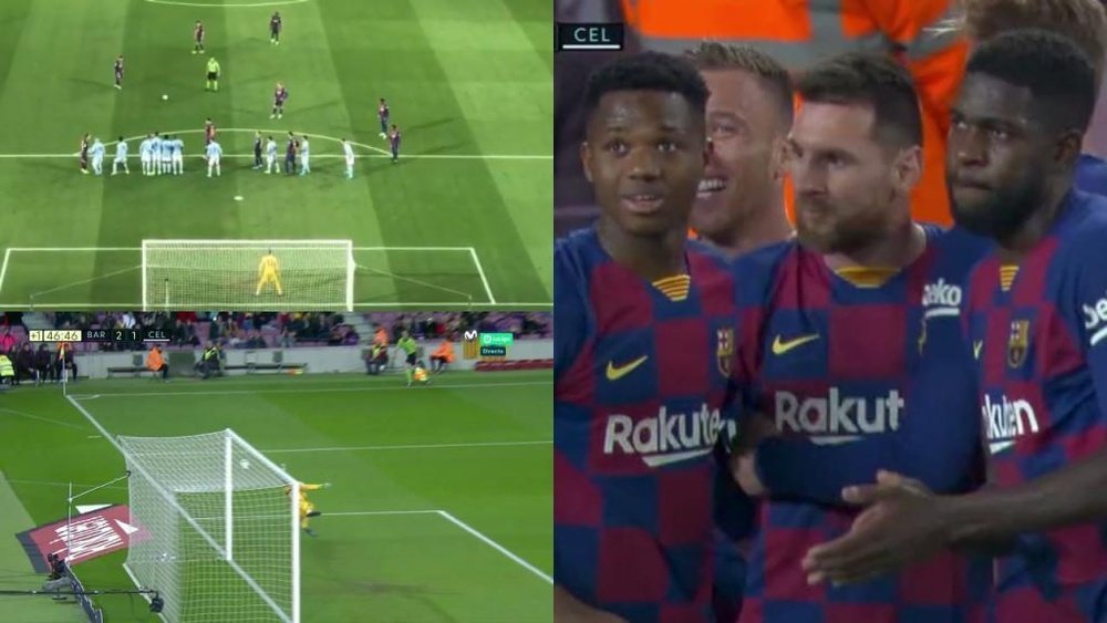 Olaza marque sur coup franc et Messi lui répond de la même manière. Capture/MovistarLaLiga