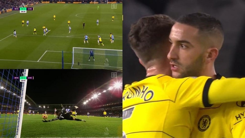 Ziyech a inscrit un magnifique but face à Brighton. Capture/DAZN