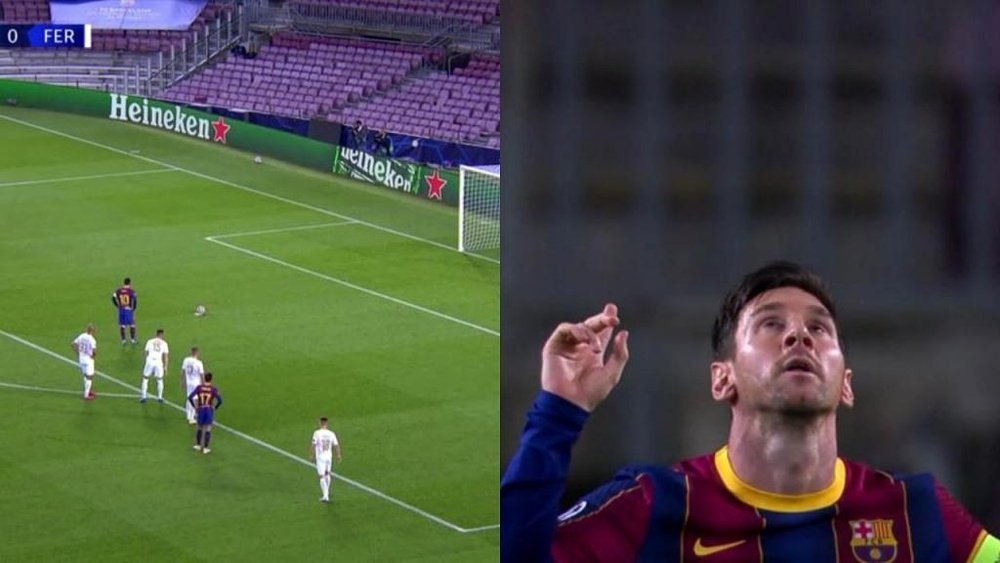 Sempre ele: Messi abre o placar para o Barcelona. Capturas/MovistarLigadeCampeones